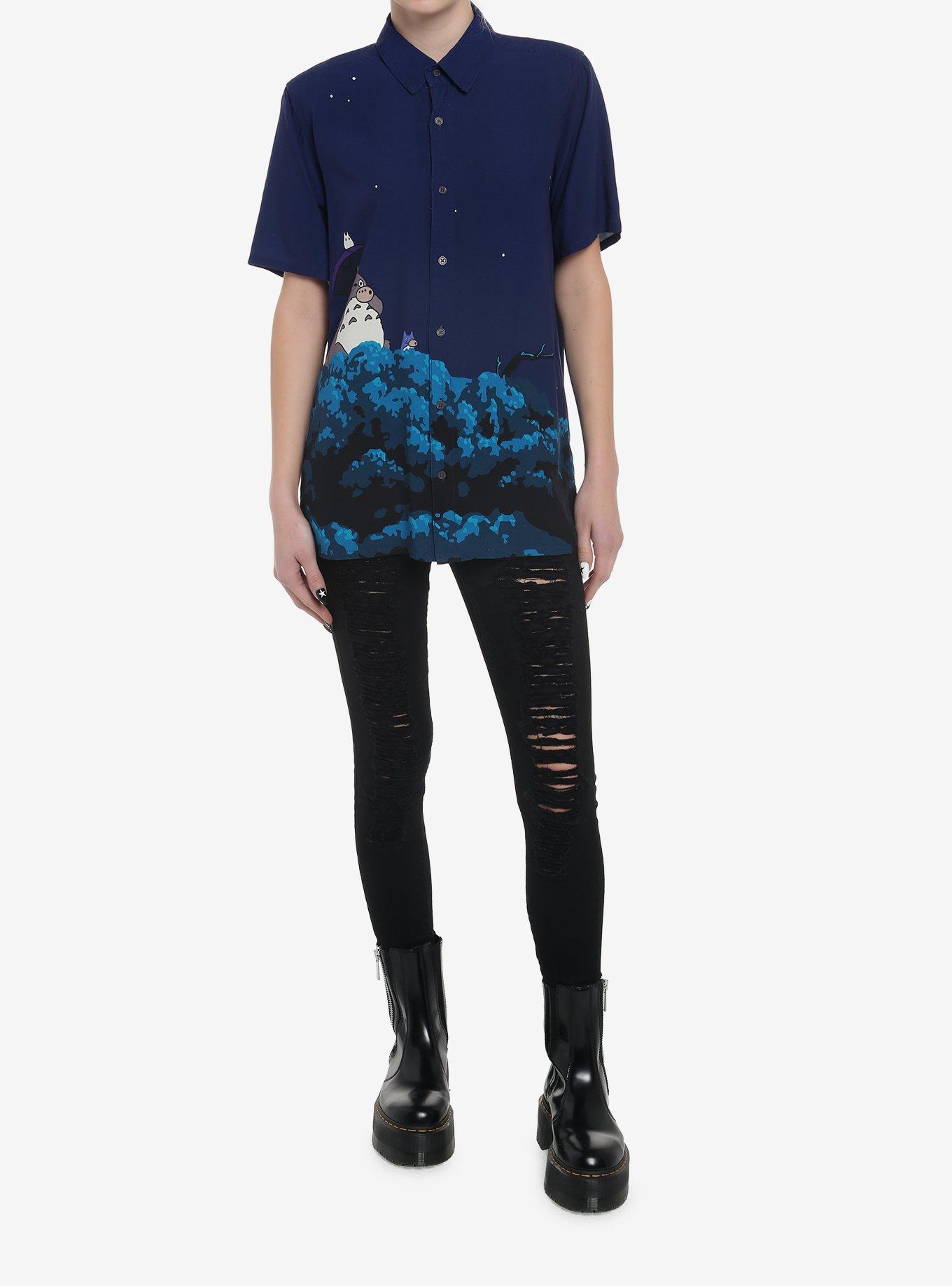 Her Universe Studio Ghibli My Neighbor Totoro Night Sky Oversized Girls Woven Button-Up, MULTI, alternate