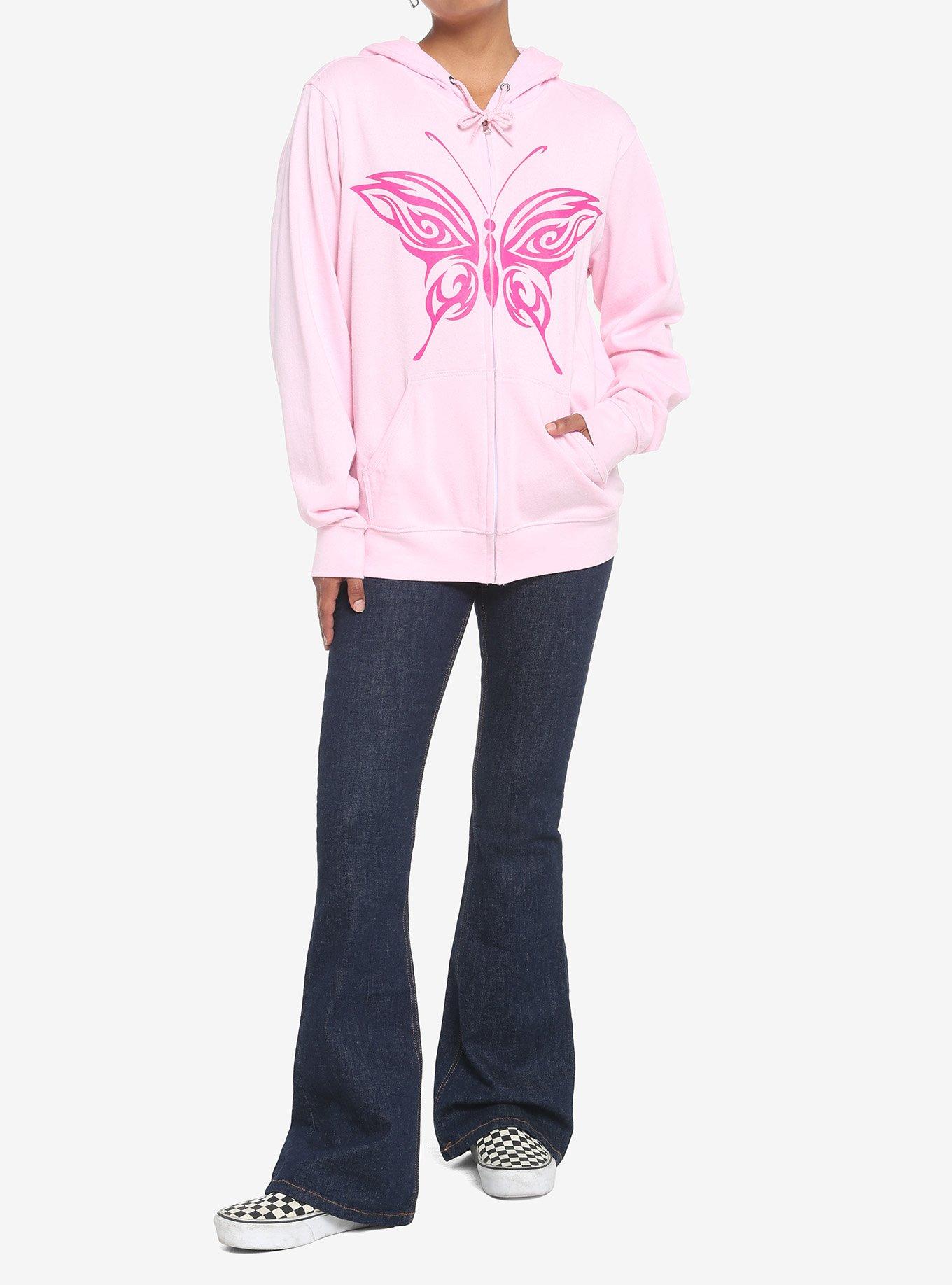 Pink Butterfly Y2K Girls Hoodie, MULTI, alternate