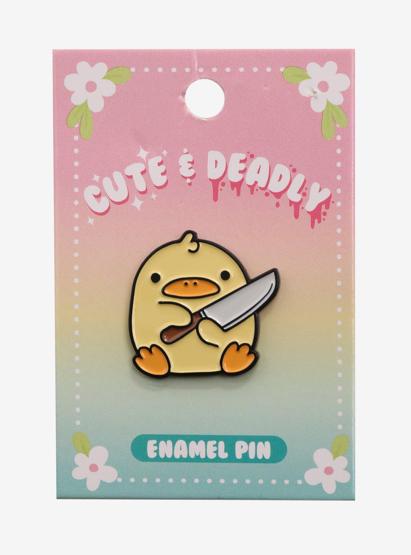 Sitting Duck With Knife Enamel Pin, , alternate