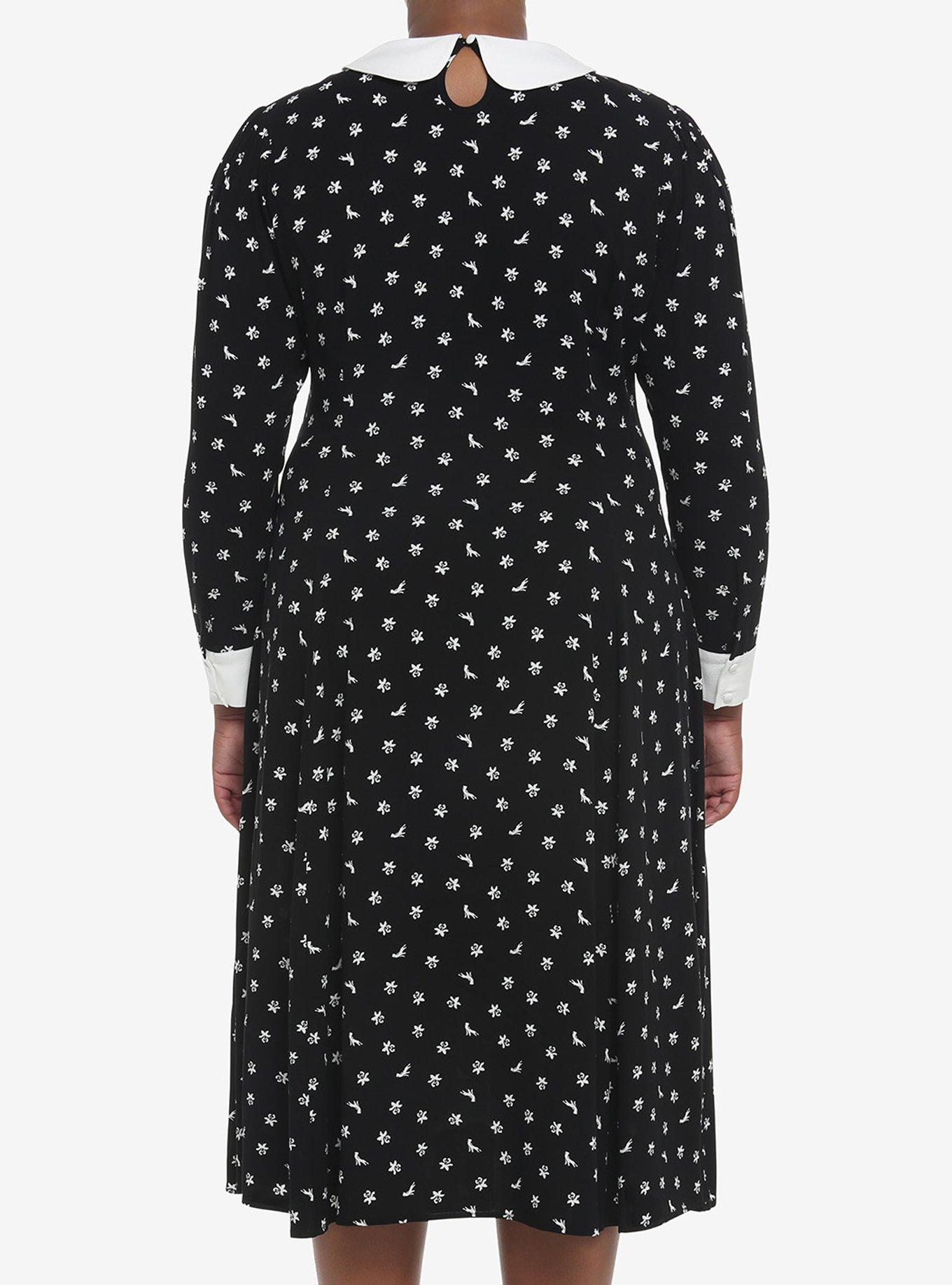 Wednesday Icons Collar Long-Sleeve Dress Plus Size, POLKA DOT-BLACK, alternate