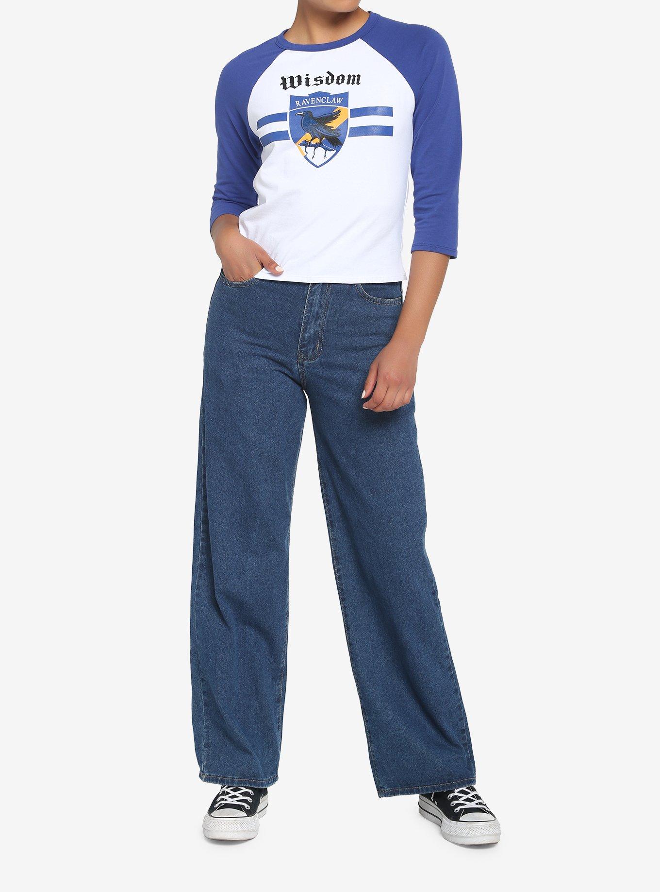 Harry Potter Ravenclaw Varsity Crop Raglan T-Shirt, BLUE  WHITE, alternate
