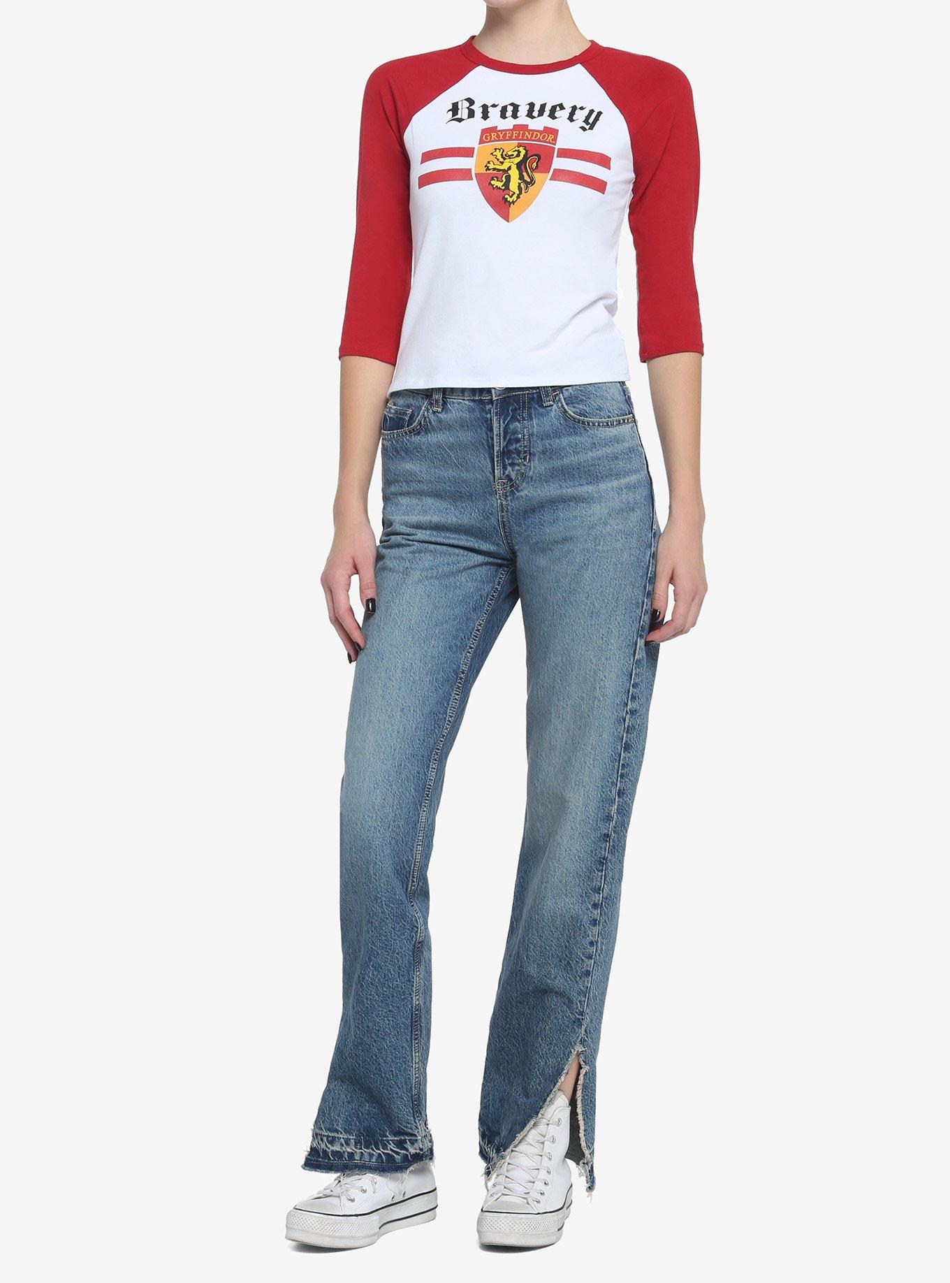 Harry Potter Gryffindor Varsity Raglan Crop T-Shirt, RED  WHITE, alternate