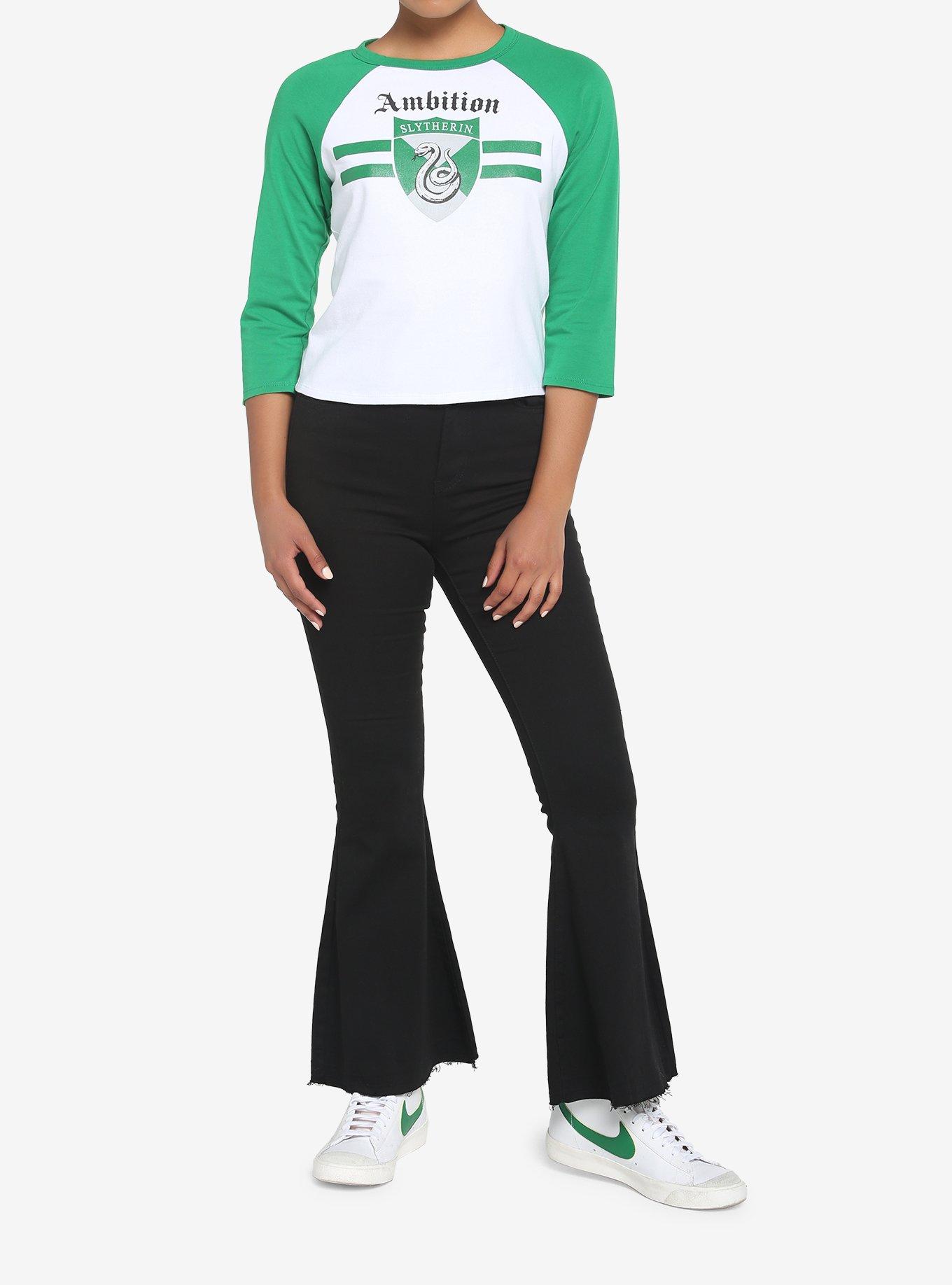 Harry Potter Slytherin Varsity Crop Raglan T-Shirt, GREEN  WHITE, alternate