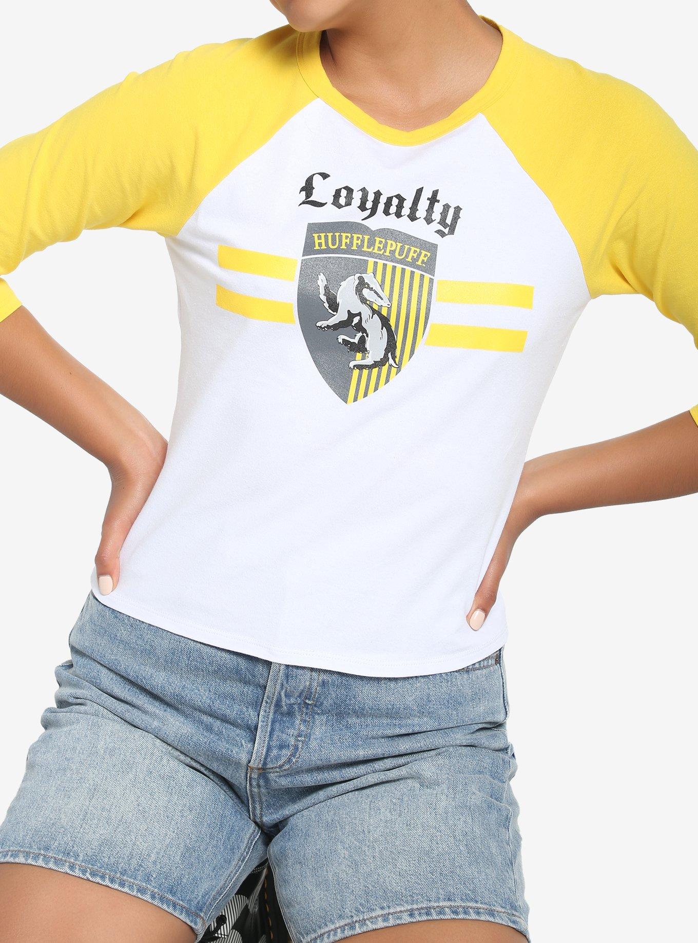 Harry Potter Hufflepuff Varsity Crop Raglan T-Shirt, IVORY  GOLD, alternate