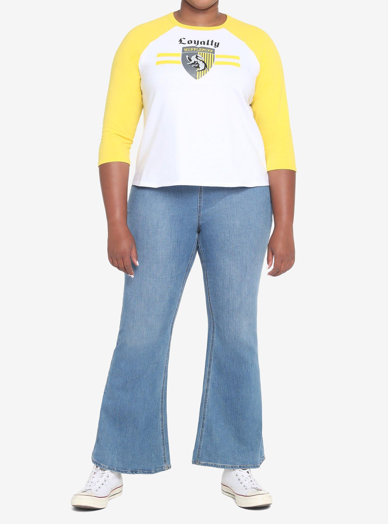 Harry Potter Hufflepuff Varsity Crop Raglan T-Shirt Plus Size, IVORY  GOLD, alternate
