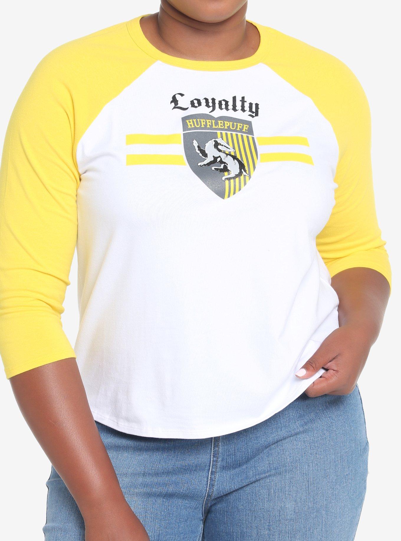 Harry Potter Hufflepuff Varsity Crop Raglan T-Shirt Plus Size, IVORY  GOLD, alternate