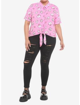 Pusheen Pink Sweets Tie-Front Girls Woven Button-Up Plus Size, , hi-res
