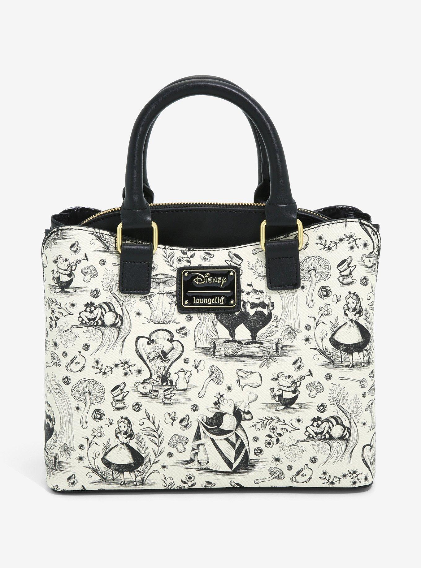 Loungefly Alice in Wonderland Line Art Allover Print Handbag - BoxLunch Exclusive, , alternate