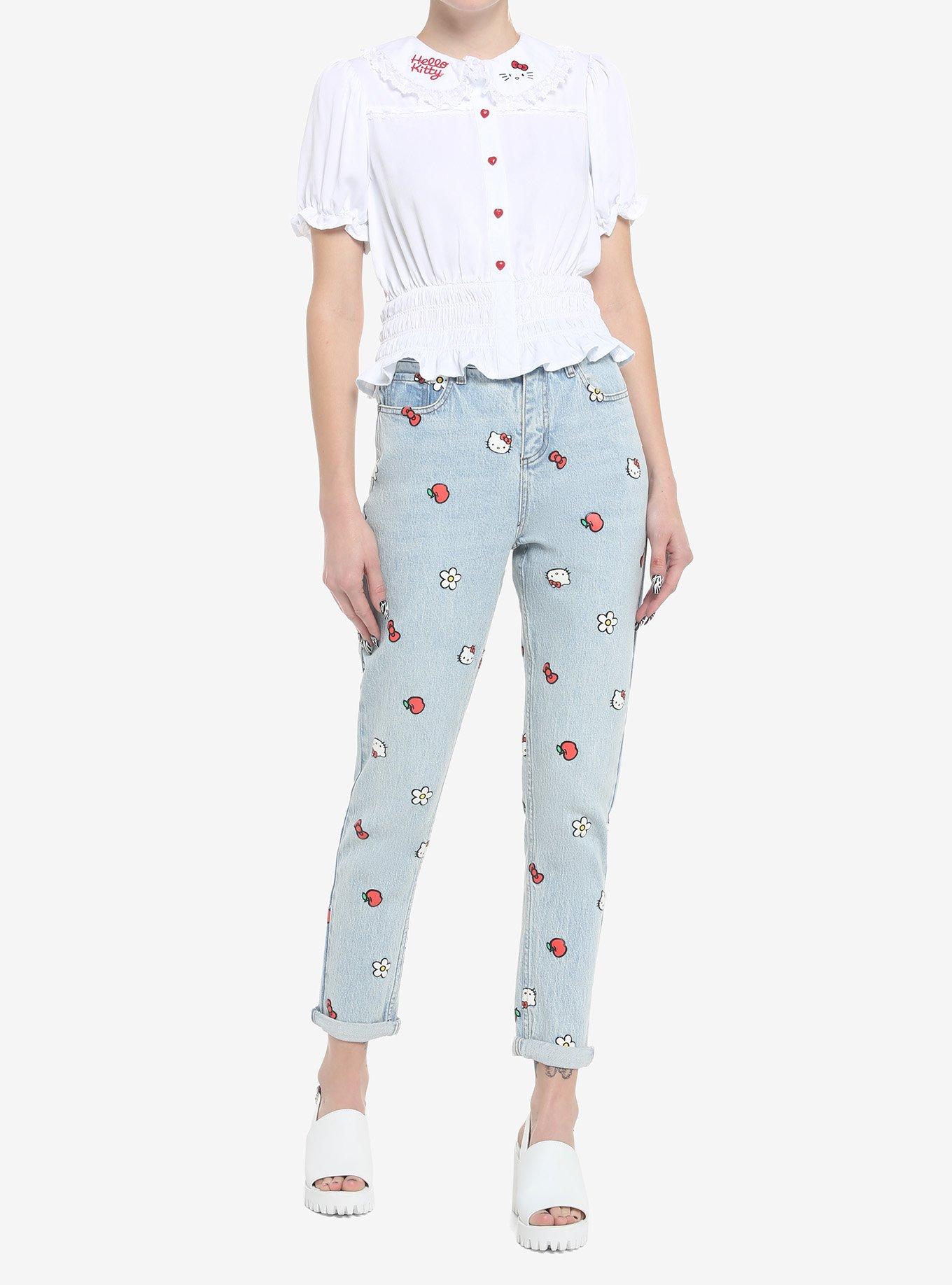 Hello Kitty Lace Girls Woven Button-Up Top, , hi-res