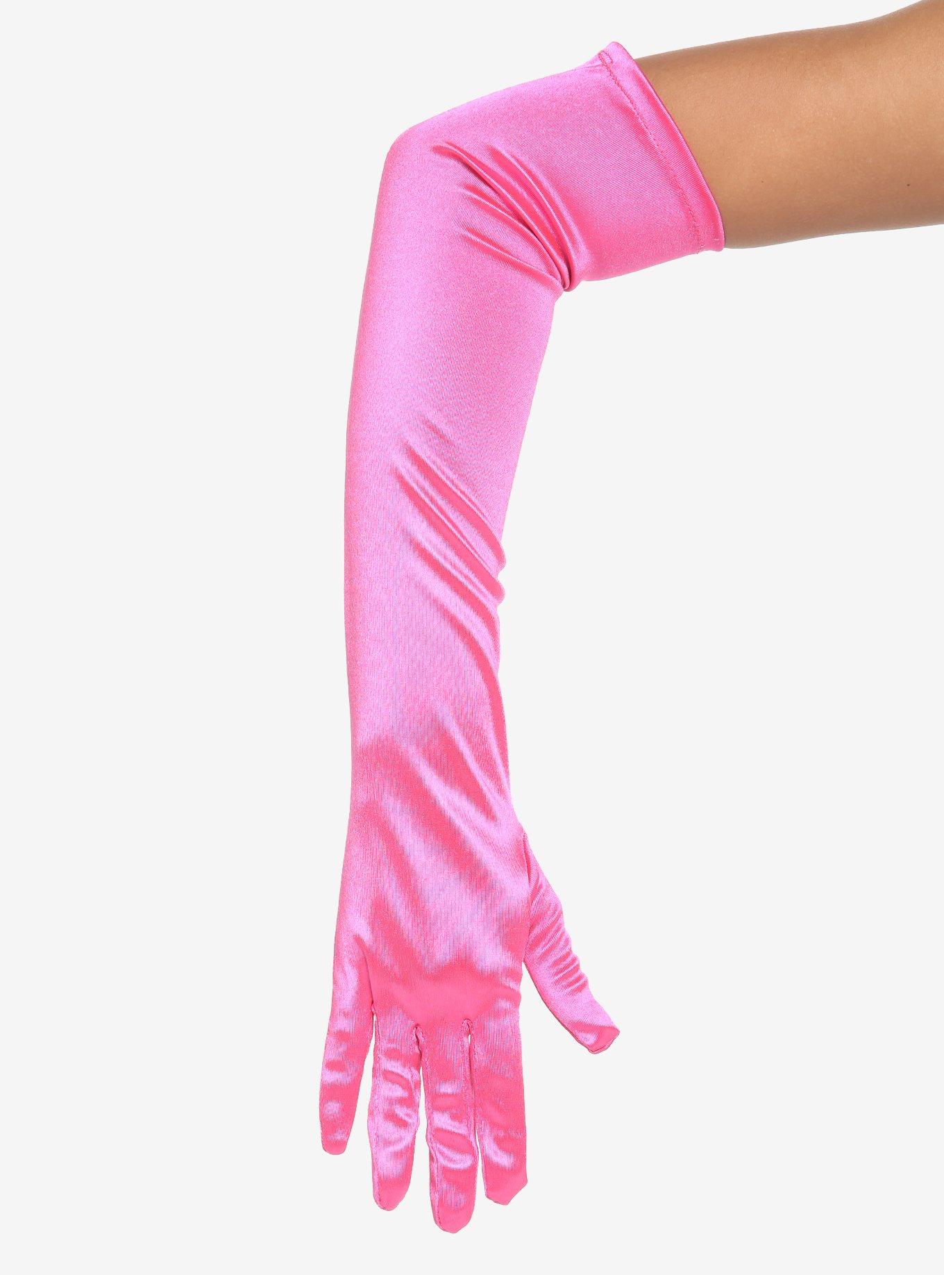 Hot Pink Satin Gloves, , alternate