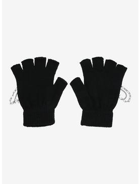 Black Barbed Wire Chain Fingerless Gloves, , hi-res