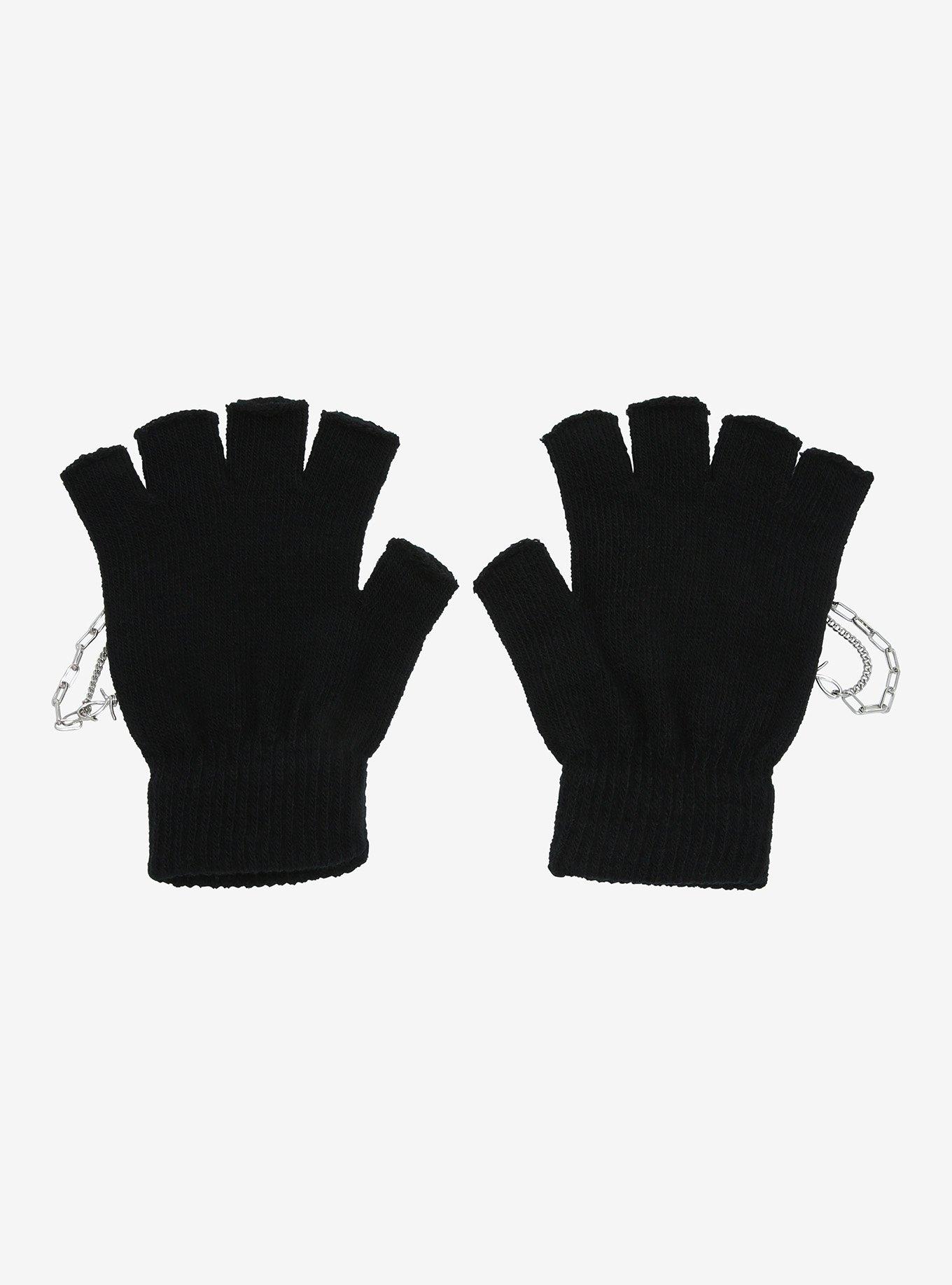 Black Barbed Wire Chain Fingerless Gloves, , alternate