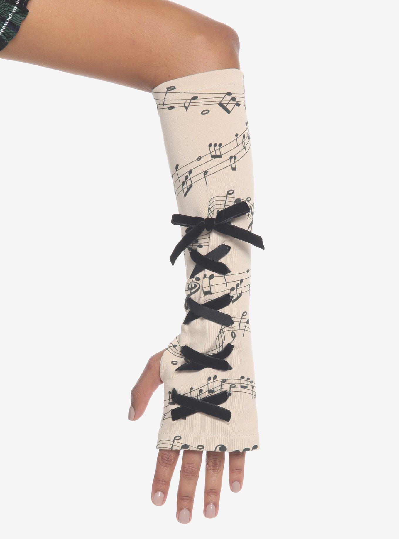 Musical Note Lace-Up Arm Warmers, , alternate