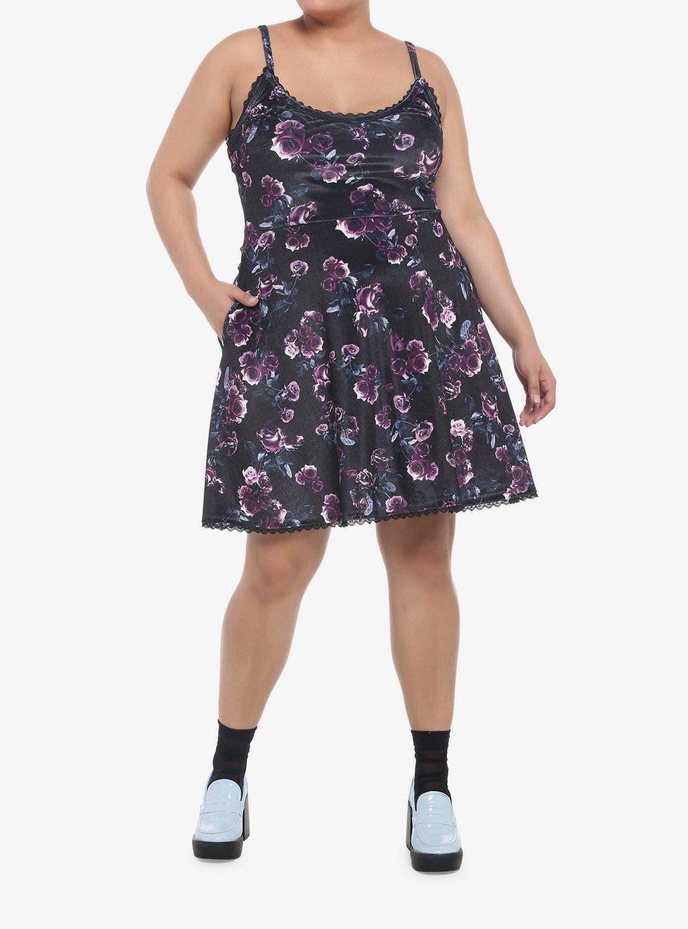 Dark Rose Velvet Cami Dress Plus Size, FLORAL - MULTI, alternate