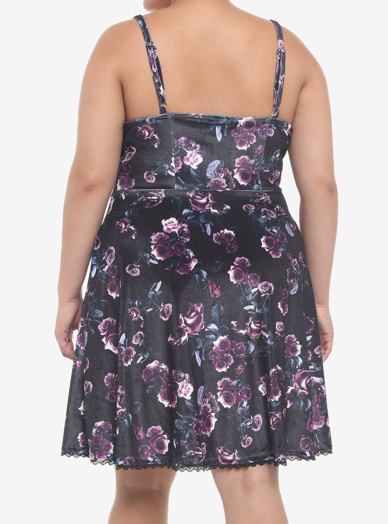 Dark Rose Velvet Cami Dress Plus Size, FLORAL - MULTI, alternate