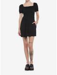 Black Smocked Mini Dress, DEEP BLACK, alternate