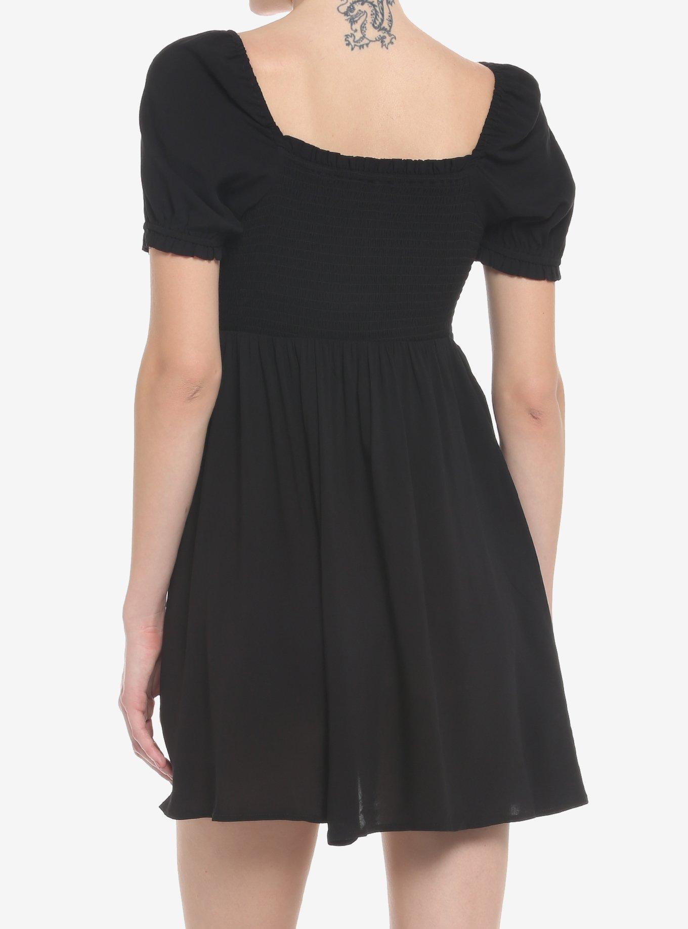 Black Smocked Mini Dress, DEEP BLACK, alternate
