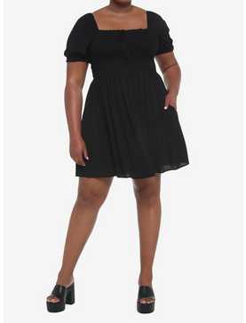 Black Smocked Mini Dress Plus Size, , hi-res