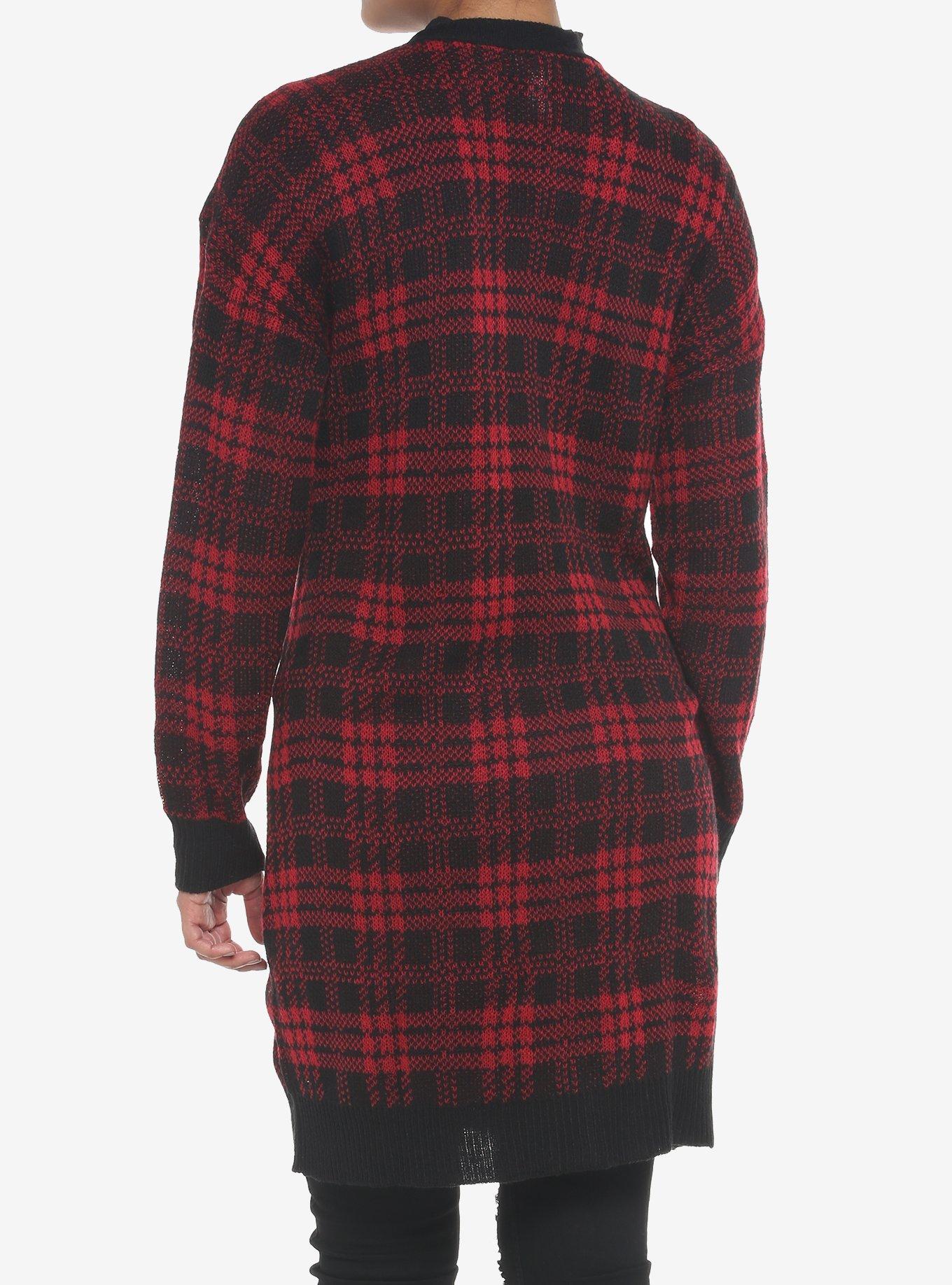Red & Black Plaid Oversized Cardigan, PLAID - RED, alternate