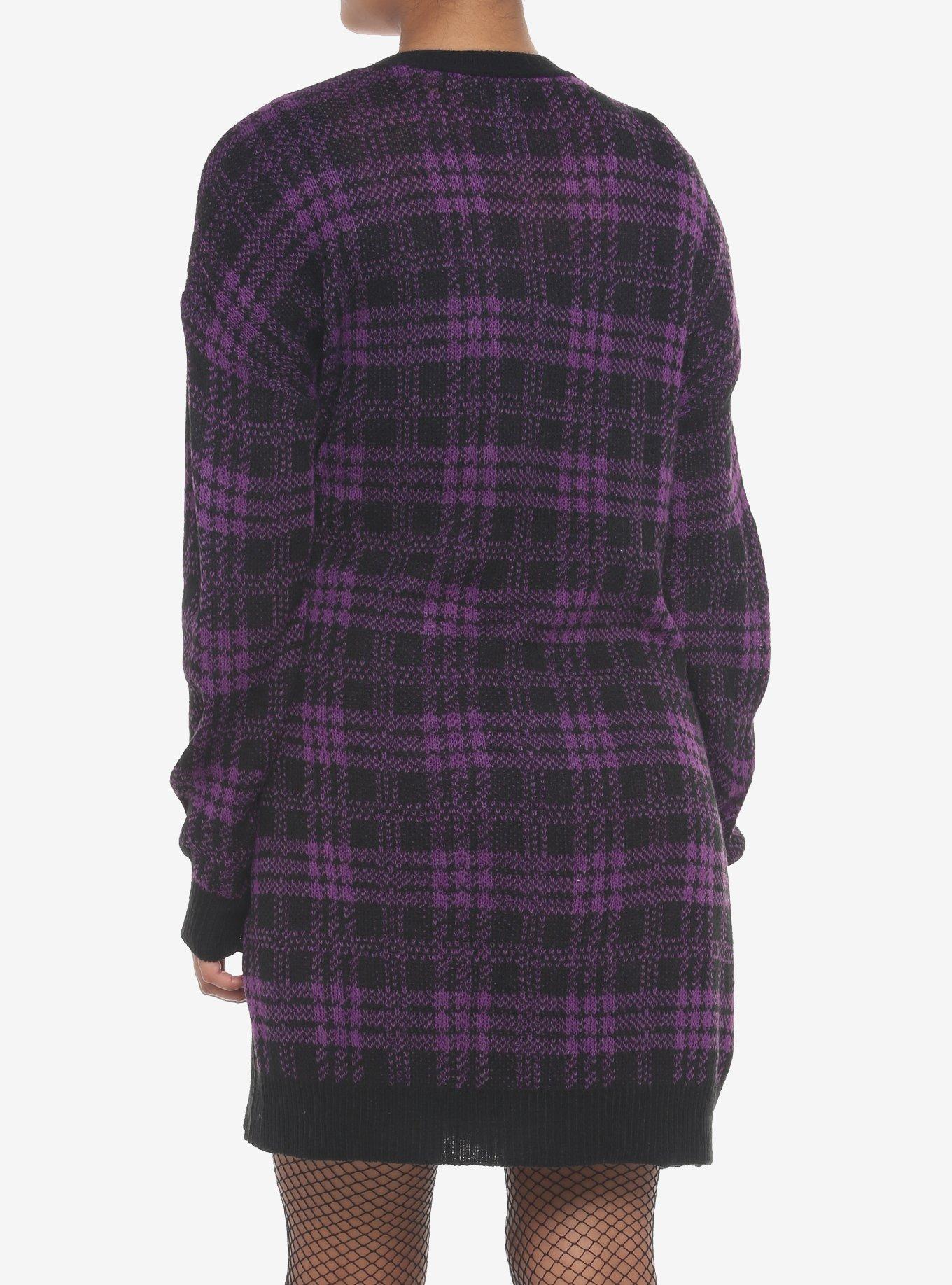 Purple & Black Plaid Oversized Cardigan, MULTI, alternate