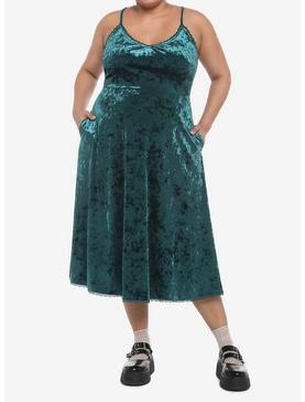 Green Velvet Midi Slip Dress Plus Size, , hi-res