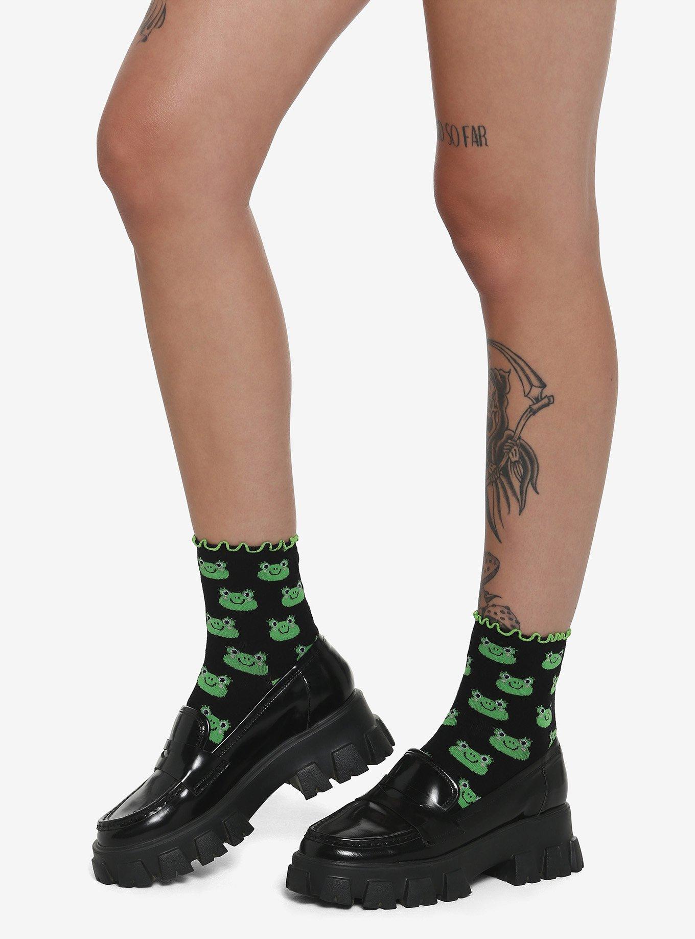 Kawaii Frog Lettuce Trim Ankle Socks, , alternate