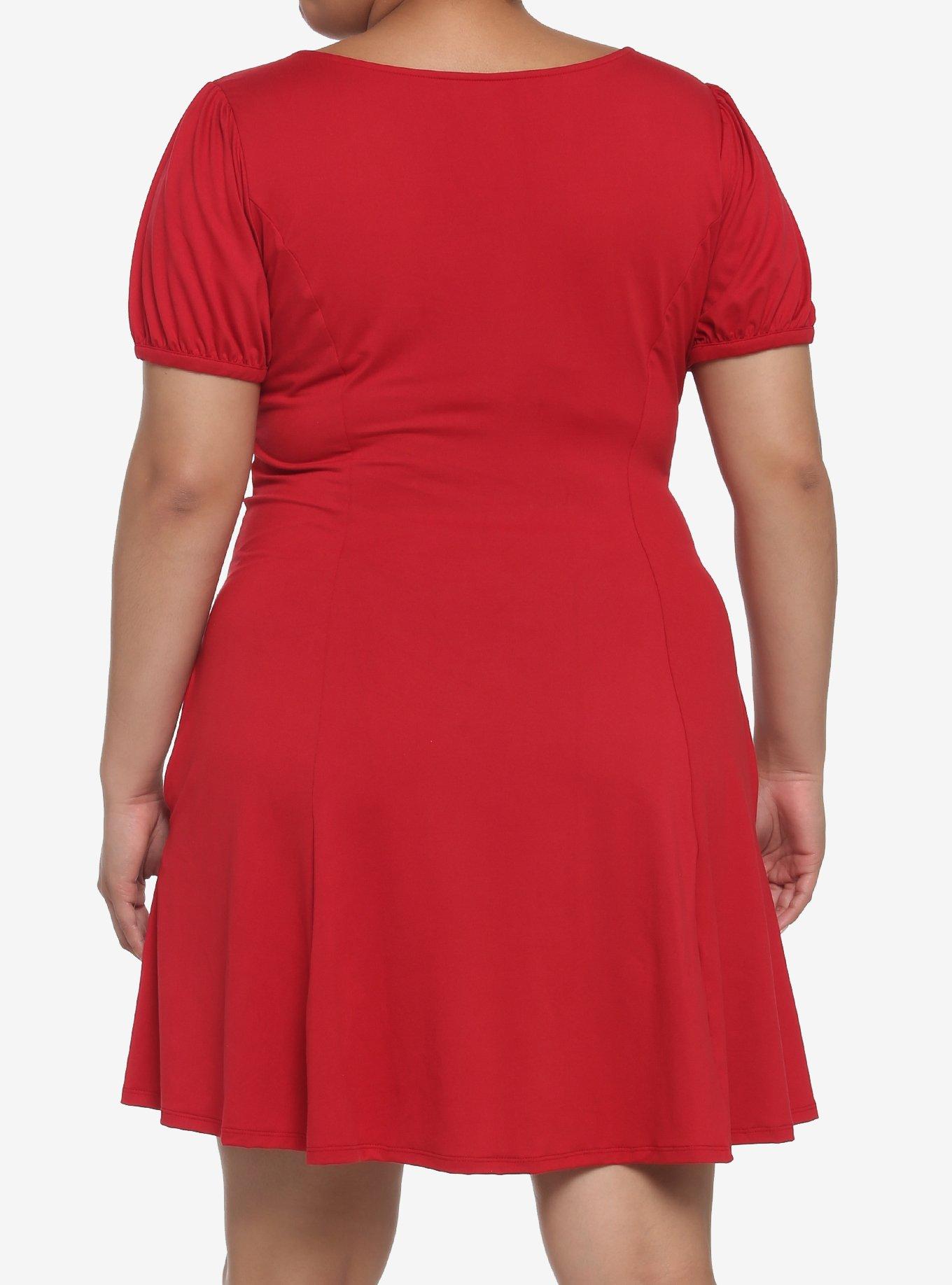 Red Empire Waist Dress Plus Size, RED, alternate