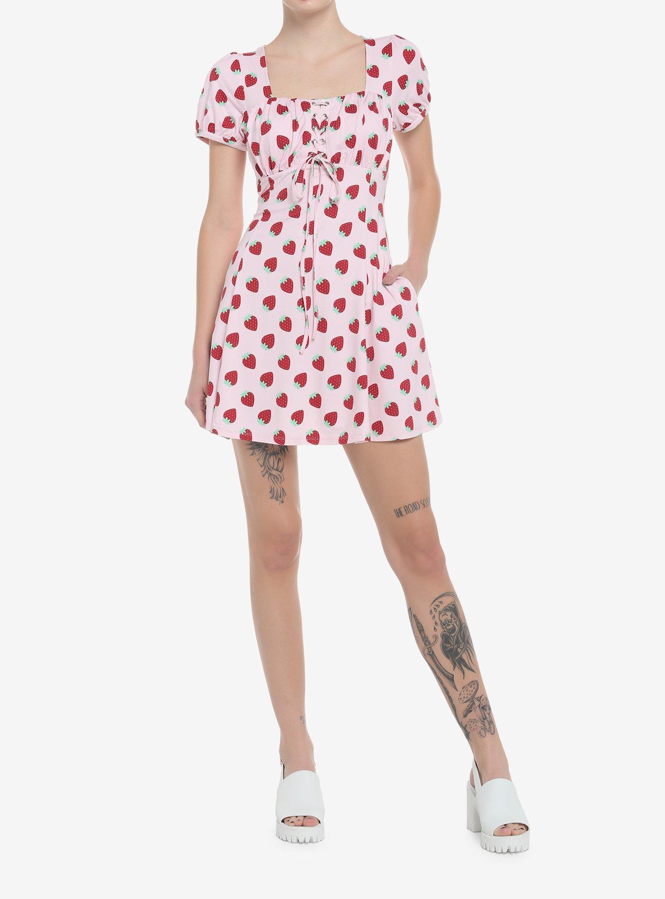 Strawberry Empire Waist Dress, PINK, alternate
