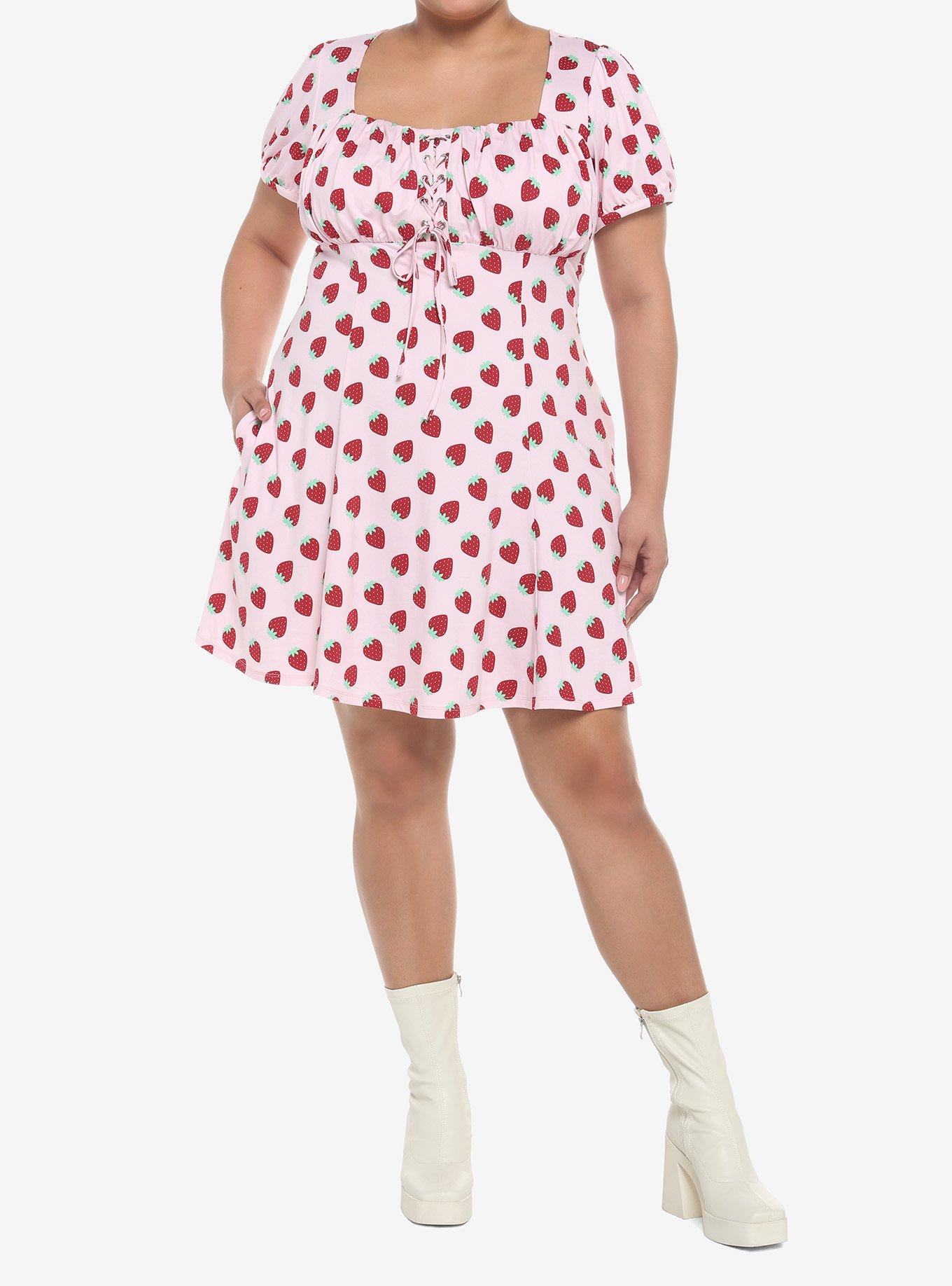 Strawberry Empire Waist Dress Plus Size, PINK, alternate