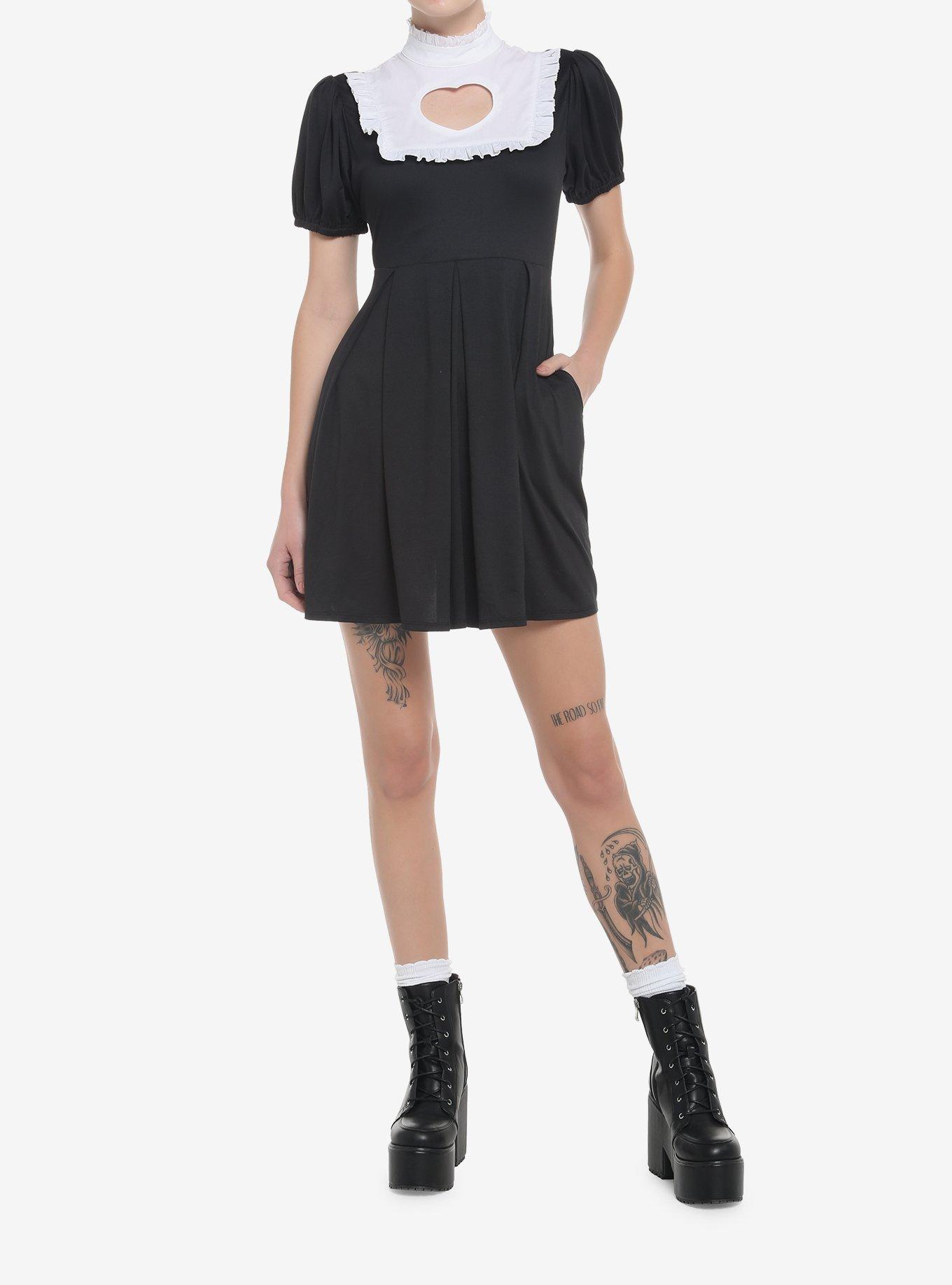 Black Heart Cutout High-Collar Dress, BLACK, alternate