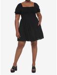 Black Smocked Mini Dress Plus Size, BLACK, alternate