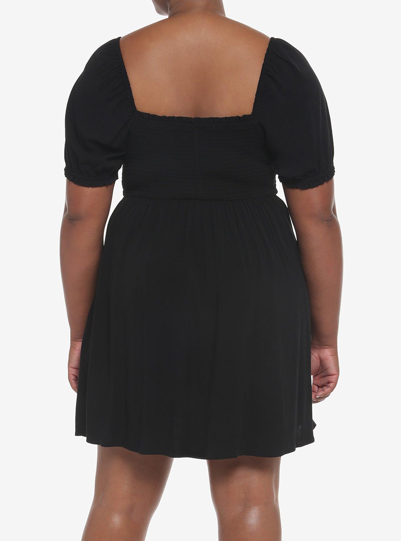 Black Smocked Mini Dress Plus Size, BLACK, alternate