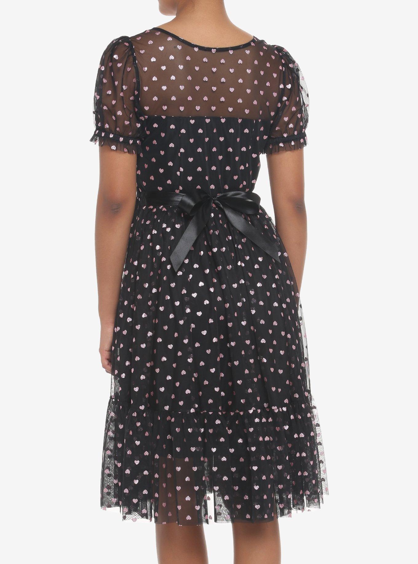 Pink Hearts Glitter Mesh Dress, BLACK, alternate