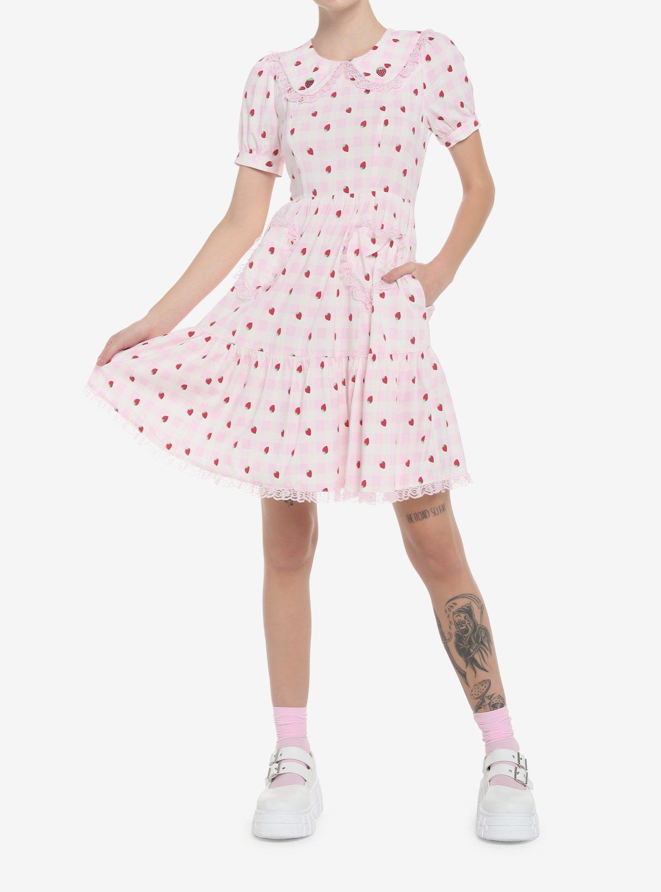Strawberry Gingham Collar Dress, GINGHAM PLAID, alternate