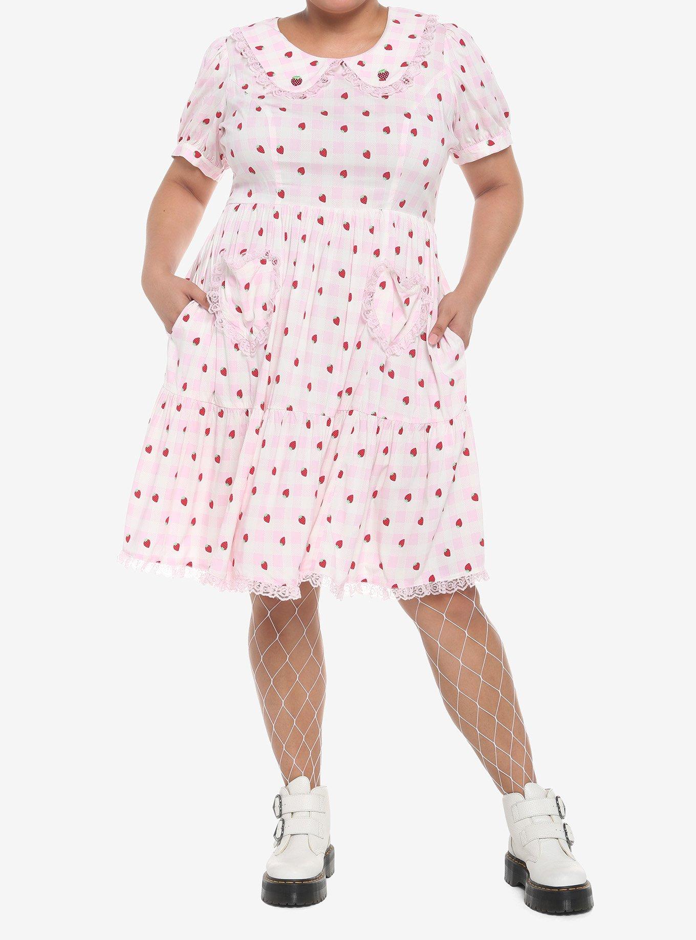 Strawberry Gingham Collar Dress Plus Size, GINGHAM PLAID, alternate