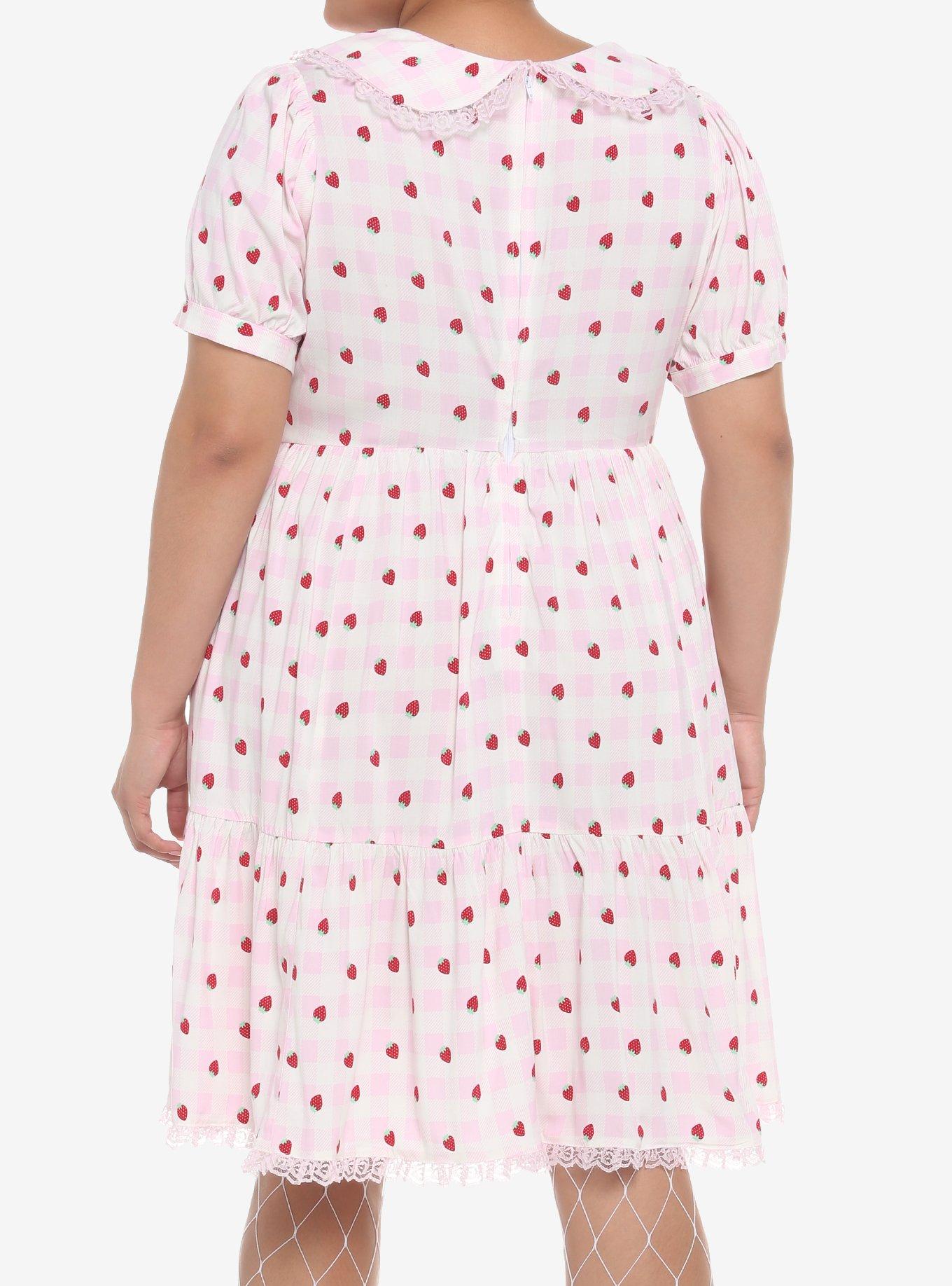 Strawberry Gingham Collar Dress Plus Size, GINGHAM PLAID, alternate