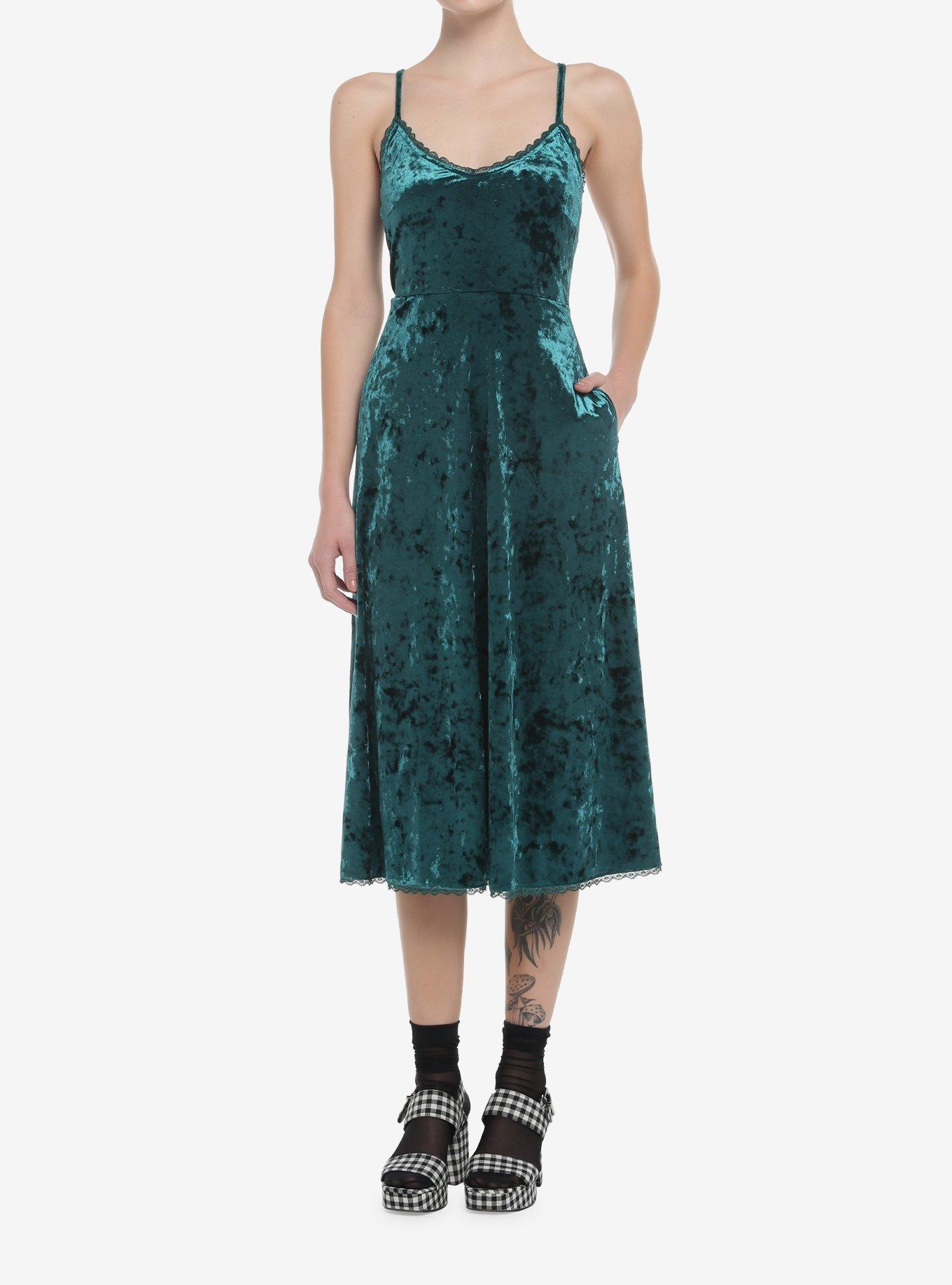 Green Velvet Midi Slip Dress, FOREST GREEN, alternate