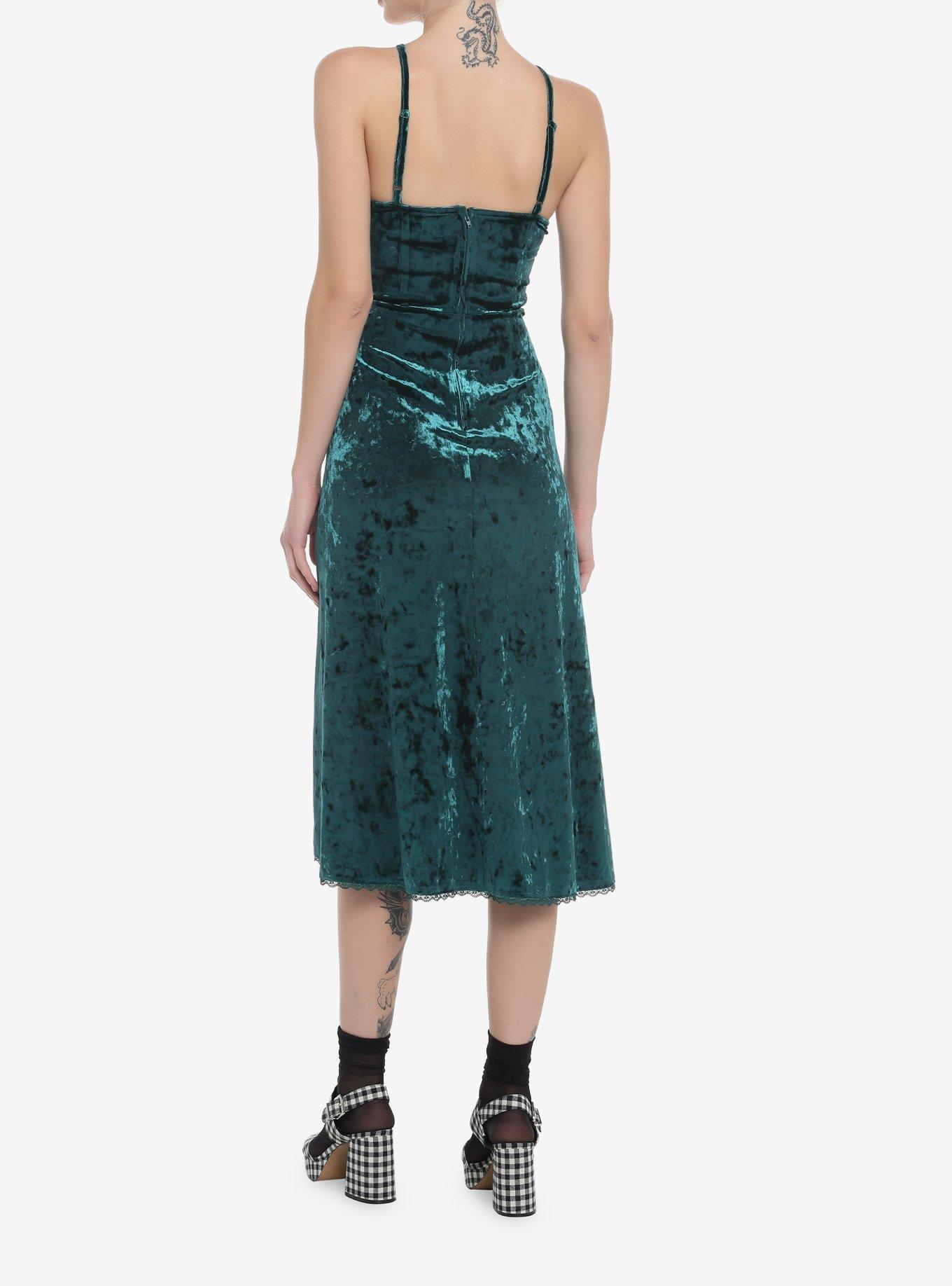 Green Velvet Midi Slip Dress, FOREST GREEN, alternate