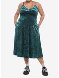 Green Velvet Midi Slip Dress Plus Size, FOREST GREEN, alternate