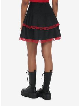 Red & Black Lace Chain Ribbon Tiered Skirt, , hi-res