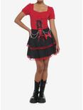 Red & Black Lace Chain Ribbon Tiered Skirt, BLACK, alternate