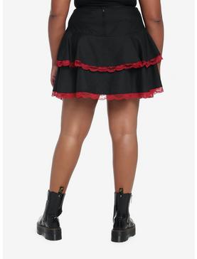 Plus Size Red & Black Lace Chain Ribbon Tiered Skirt Plus Size, , hi-res