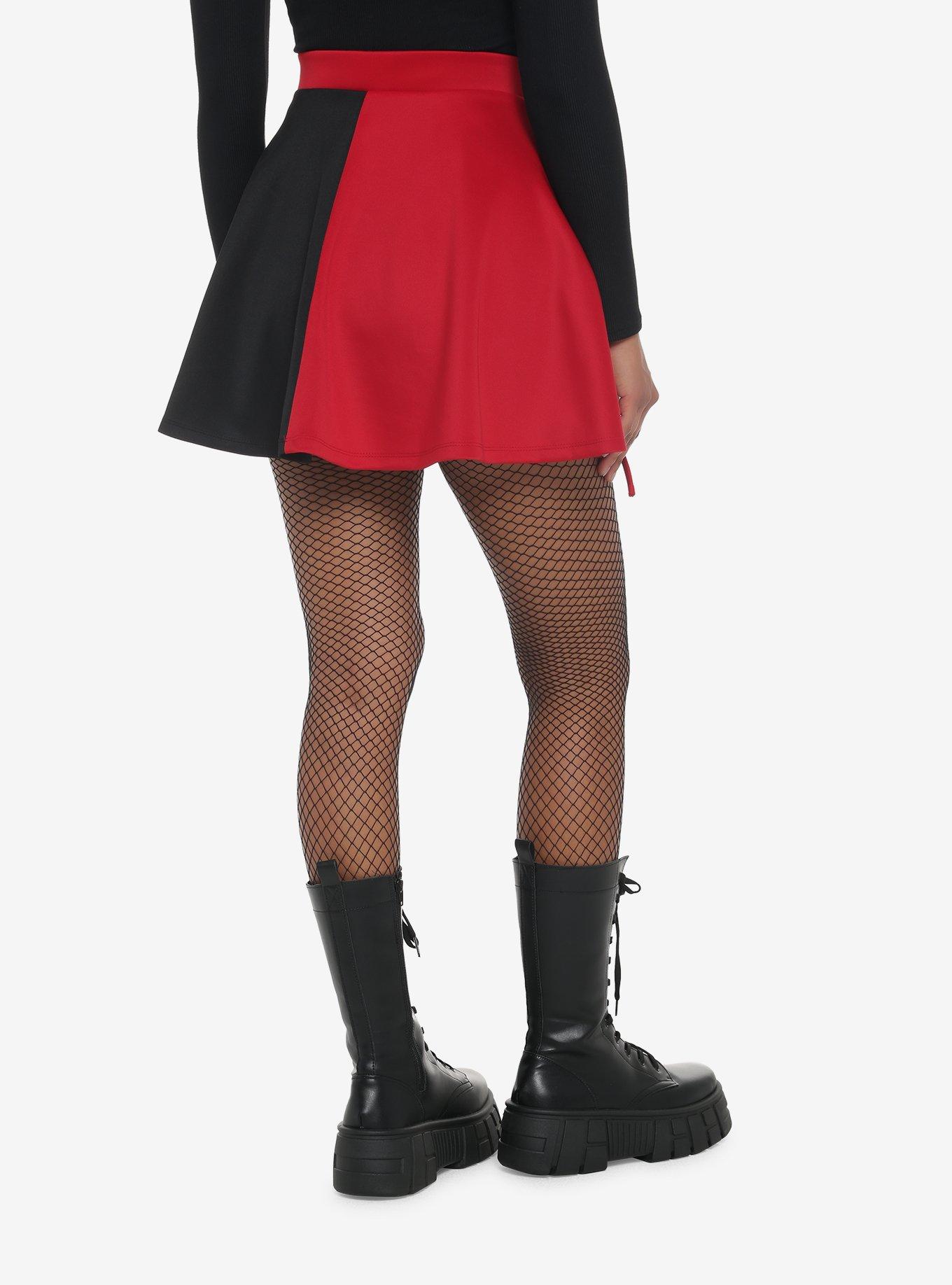 Red & Black Split Lace-Up Skirt, RED, alternate