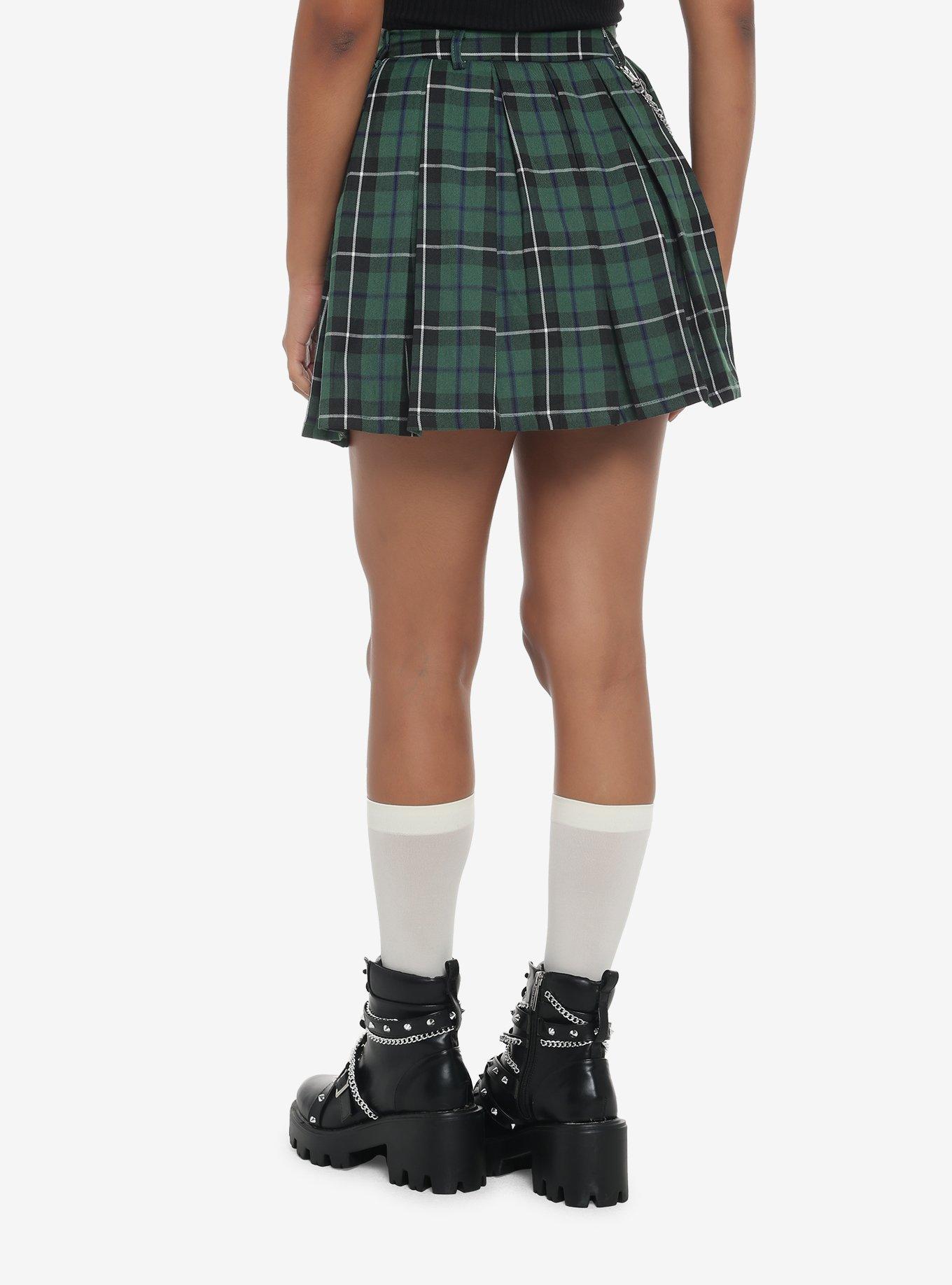 Green Plaid Chain Mini Skirt, PLAID - GREEN, alternate