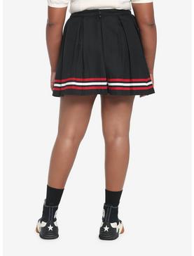 Red & White Varsity Stripe Pleated Skirt Plus Size, , hi-res