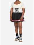 Red & White Varsity Stripe Pleated Skirt Plus Size, BLACK, alternate