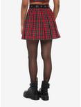Red Plaid Grommet Belt Pleated Skirt, PLAID - RED, alternate