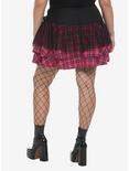 Hot Pink Tartan & Mesh Tiered Skirt Plus Size, PLAID - PINK, alternate