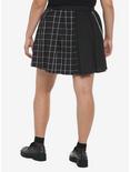Black & Pink Plaid Split Pleated Skirt Plus Size, SPLIT GRID, alternate