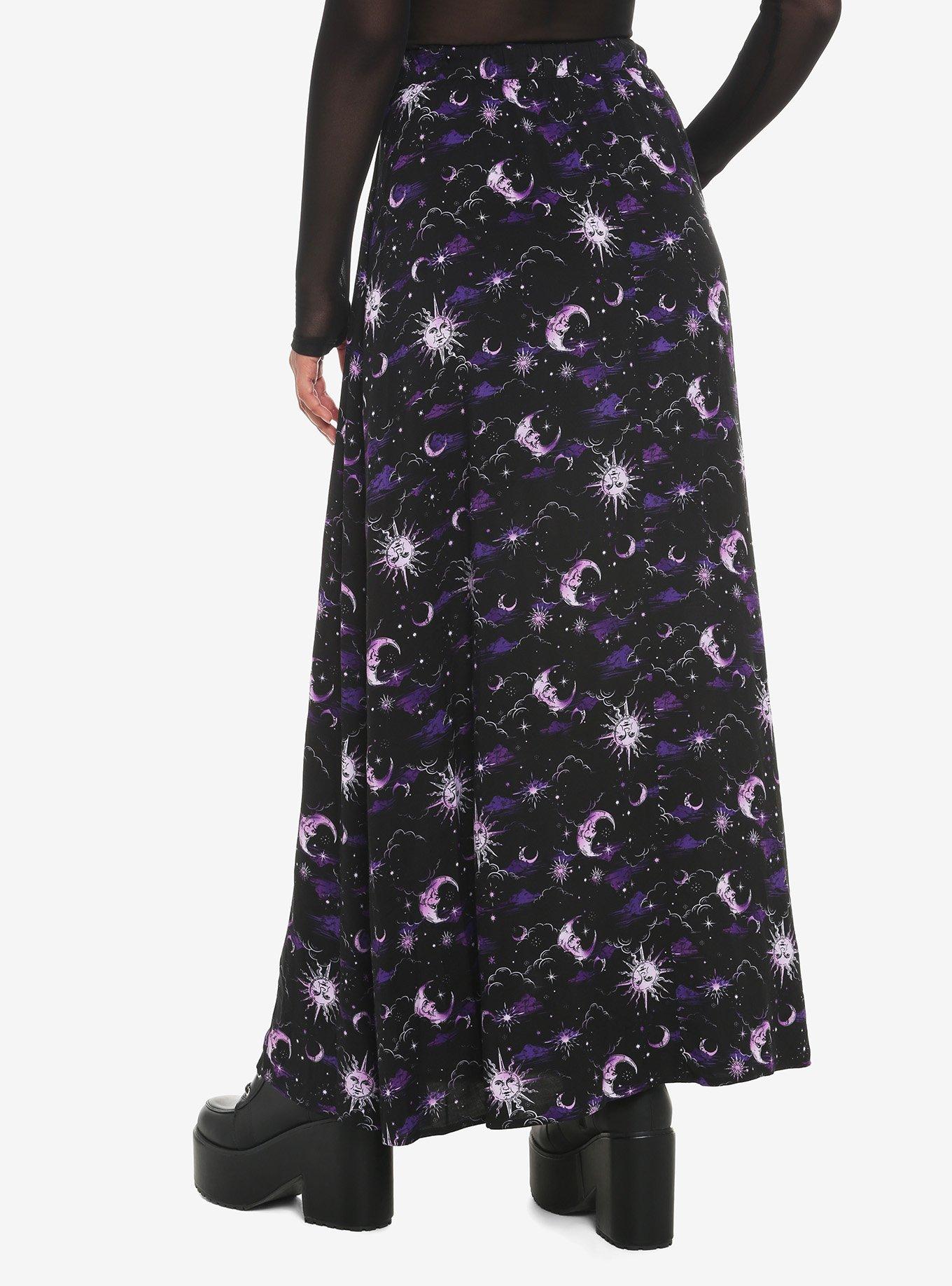 Celestial Print Maxi Skirt, PURPLE, alternate